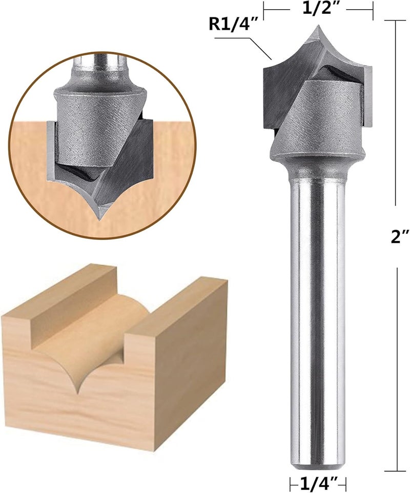 SpeTool قاطع دائري بزاوية 1/4" مع عمود 1/4" وقطر قطع 1/2" ونصف قطر 1/4"، بتات دائرية من كربيد مع شفرات مزدوجة لآلة CNC لأدوات النحت الخشبي - Image 1